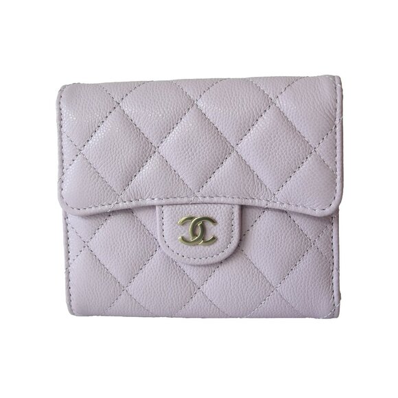Chanel CC Caviar Quilted Trifold Compact Flap Wallet With Zipped Light Purple - Picture 1 of 3